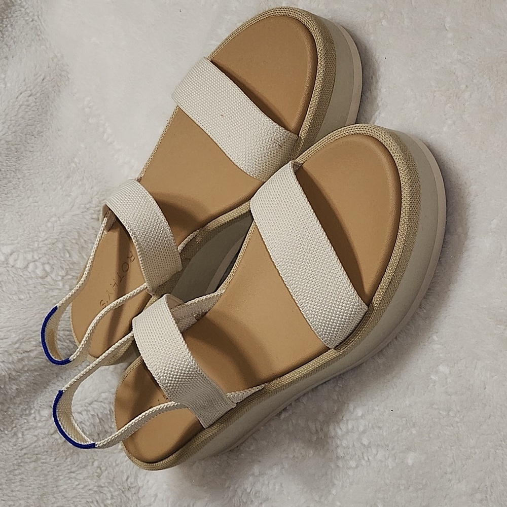 Rothy's Salt The Lightweight Wedge Sandal Cream and Tan Platform Sandals Sz 10 - Picture 6 of 16